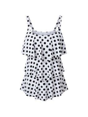 Polka Dot Tiered Tankini Swim Top White & Black Size 14